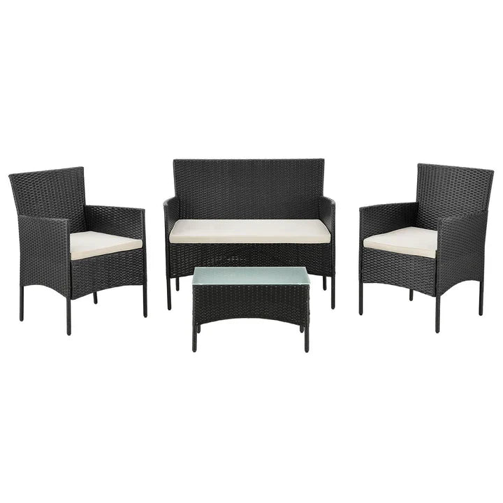 Polyrattan Sitzgruppe Fort Myers schwarz und cremeweiss Bezüge