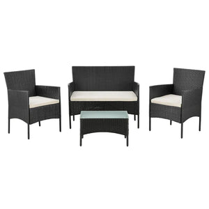Polyrattan Sitzgruppe Fort Myers schwarz und cremeweiss Bezüge