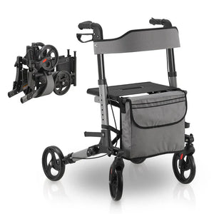 Aluminium Rollator Vital klappbar mit Sitzfläche & Einkaufstasche in grau