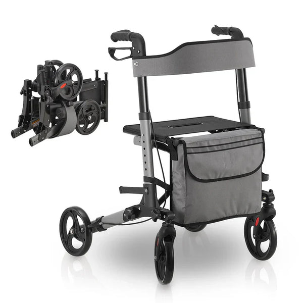 Aluminium Rollator Vital klappbar mit Sitzfläche & Einkaufstasche in grau