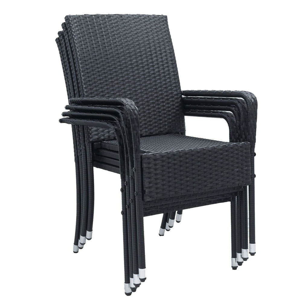 Polyrattan Gartenstühle Yoro 4er Set Schwarz