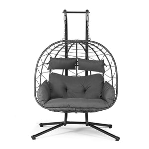 Polyrattan Doppel Hängesessel Aria mit Gestell - Grau