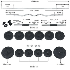 3in1 Hantelset 60kg Kurz-, Lang- und Curlhantel