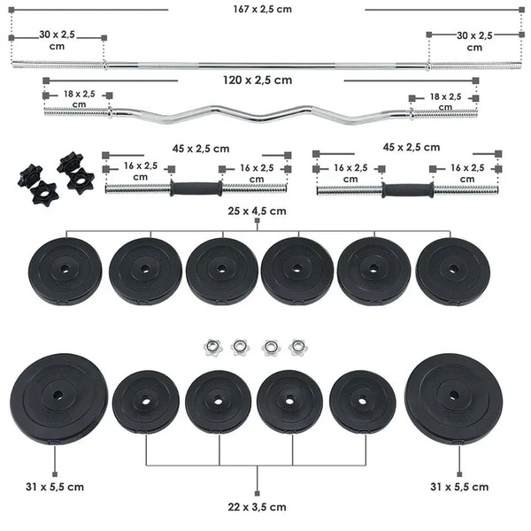 3in1 Hantelset 60kg Kurz-, Lang- und Curlhantel