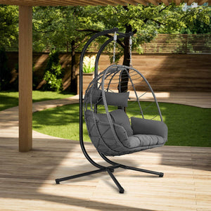 Polyrattan Doppel Hängesessel Aria mit Gestell - Grau