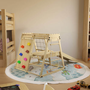 Mini Klettergerüst für Kinder mit Rutsche - Natur
