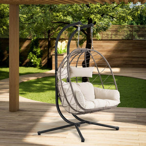 Polyrattan Doppel Hängesessel Aria mit Gestell - Beige