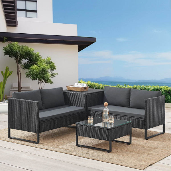 Modulare Polyrattan Lounge Santorini Schwarz