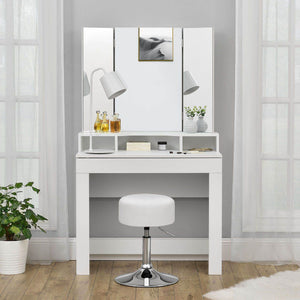 Schminktisch-Hocker Höhenverstellbar Tonia Weiss-Silber