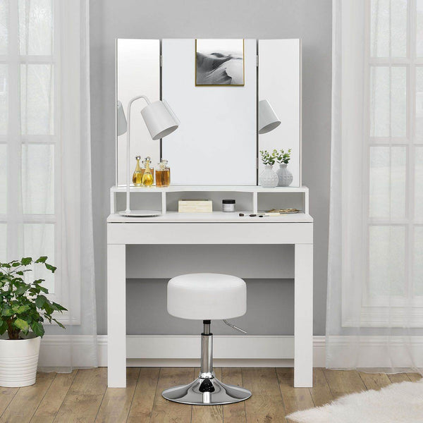 Schminktisch-Hocker Höhenverstellbar Tonia Weiss-Silber