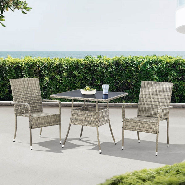 Eckiger Polyrattan Gartentisch Yoro 80x80 cm Grau