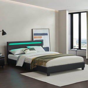 LED Polsterbett Paris 140 x 200 cm Lattenrost schwarz