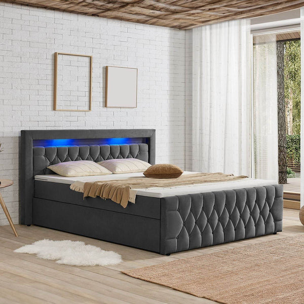 Boxspringbett Leona 180x200 cm - Grau