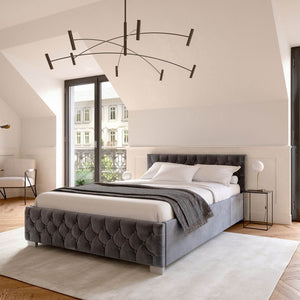 LED Polsterbett Nizza 180x200 cm Bettkasten Grau