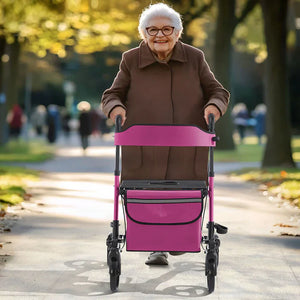 Aluminium Rollator Vital klappbar mit Sitzfläche & Einkaufstasche in lila