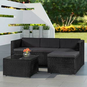 Polyrattan Lounge Punta Cana Sitzgarnitur Schwarz Grau