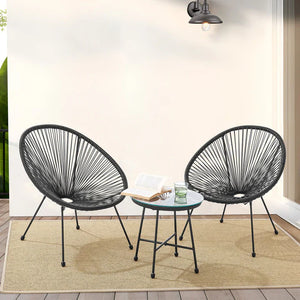 Balkonmöbel Set Ostana 3-teilig Schwarz Sitzgruppe im Retro-Design mit Tisch & 2 Sesseln