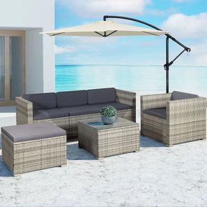 Polyrattan Lounge Punta Cana L grau-meliert und dunkelgraue Bezüge