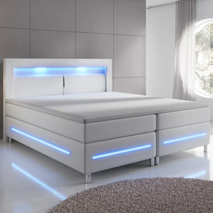 Boxspringbett Norfolk 180x200 cm weiss - LED-Streifen und Federkernmatratze