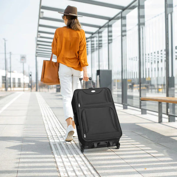 Trolley Kofferset Athen - Schwarz 5-teiliges Set mit 2 Trolleys, Umhänge- und 2 Kosmetiktaschen