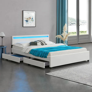 LED Polsterbett Lyon mit Bettkasten 180x200 cm mit Lattenrost weiss