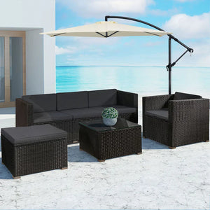 Polyrattan Lounge / Sitzgarnitur Punta Cana L schwarz mit Bezügen in Dunkelgrau