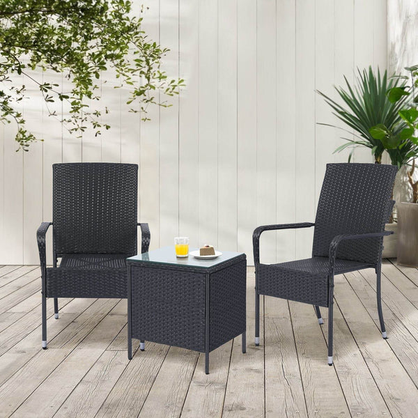 Polyrattan Gartenstühle Yoro 4er Set Schwarz