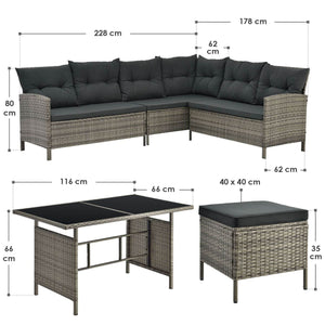 Polyrattan Lounge Manacor Gartenmöbel-Set Grau-meliert/Grau