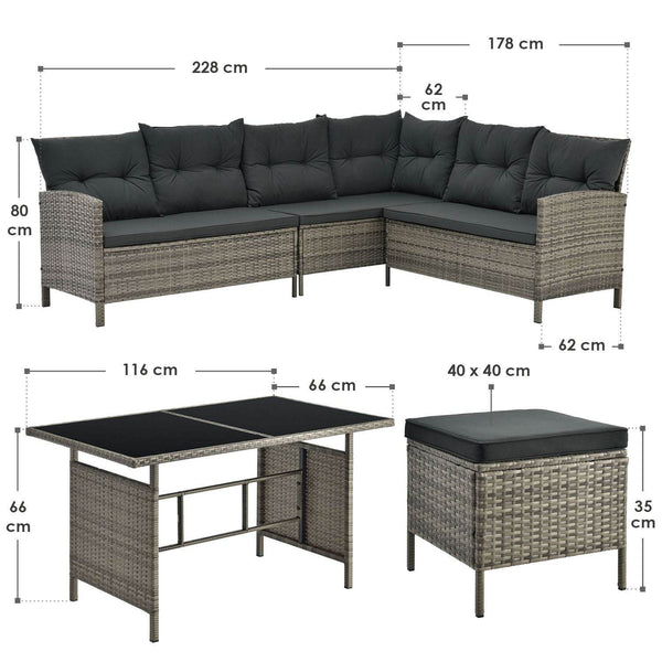 Polyrattan Lounge Manacor Gartenmöbel-Set Grau-meliert/Grau