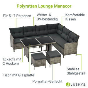 Polyrattan Lounge Manacor Gartenmöbel-Set Grau-meliert/Grau