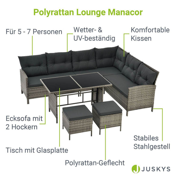 Polyrattan Lounge Manacor Gartenmöbel-Set Grau-meliert/Grau