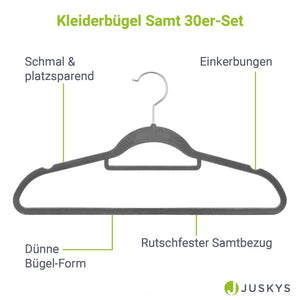 Kleiderbügel Samt 30er Set Grau