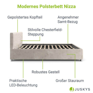 LED Polsterbett Nizza 140x200 cm Bettkasten Beige