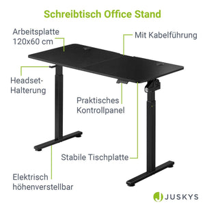 Elektrisch verstellbarer Schreibtisch 120x60 cm Schwarz