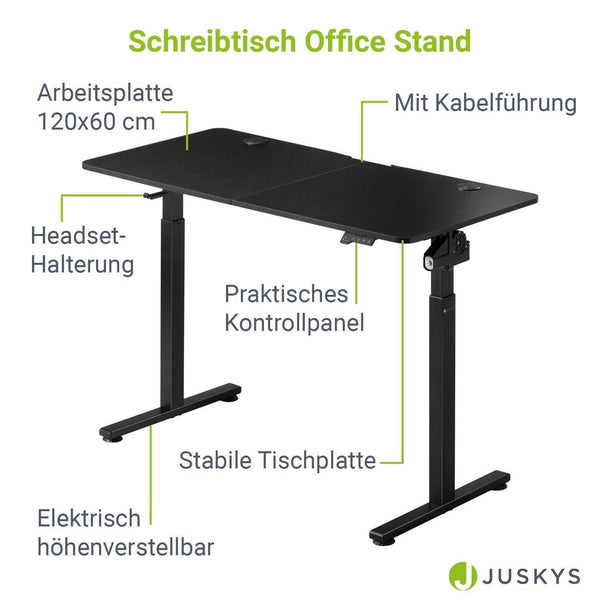 Elektrisch verstellbarer Schreibtisch 120x60 cm Schwarz