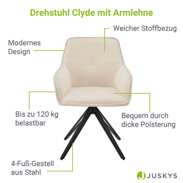 Esszimmerstuhl Drehstuhl Clyde mit Armlehne Samt Beige
