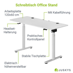 Elektrisch verstellbarer Schreibtisch 120x60 cm Weiss