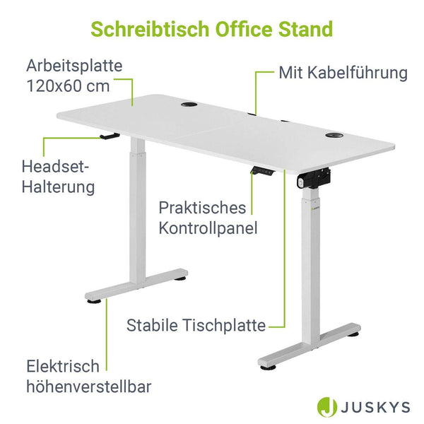 Elektrisch verstellbarer Schreibtisch 120x60 cm Weiss