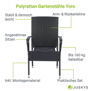 Polyrattan Gartenstühle Yoro 4er Set Schwarz