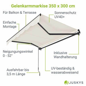 Gelenkarmmarkise 350 x 300 cm mit Kurbel Beige
