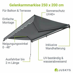 Gelenkarmmarkise 250 x 200 cm mit Kurbel Grau