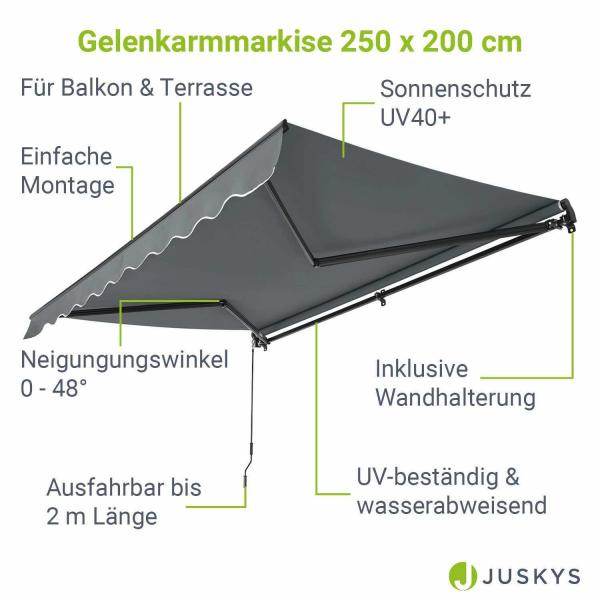 Gelenkarmmarkise 250 x 200 cm mit Kurbel Grau