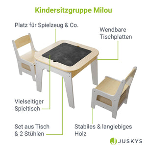 Kindersitzgruppe Milou mit 2 Stühlen & 1 Tisch - Natur