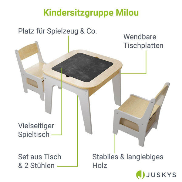 Kindersitzgruppe Milou mit 2 Stühlen & 1 Tisch - Natur