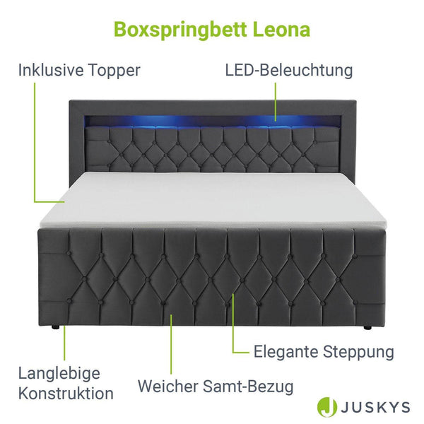 Boxspringbett Leona 180x200 cm - Grau