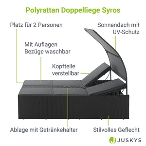 Polyrattan Doppelliege Syros mit Sonnendach