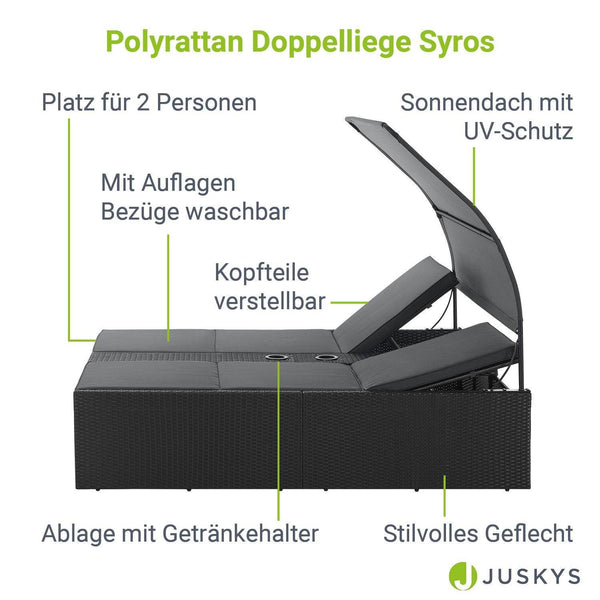 Polyrattan Doppelliege Syros mit Sonnendach