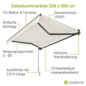 Gelenkarmmarkise 250 x 200 cm mit Kurbel Beige