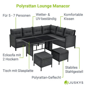 Polyrattan Lounge Manacor Gartenmöbel-Set Schwarz/Grau