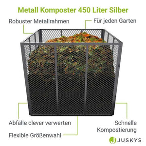 Metall Komposter für Gartenabfälle 450L Silber